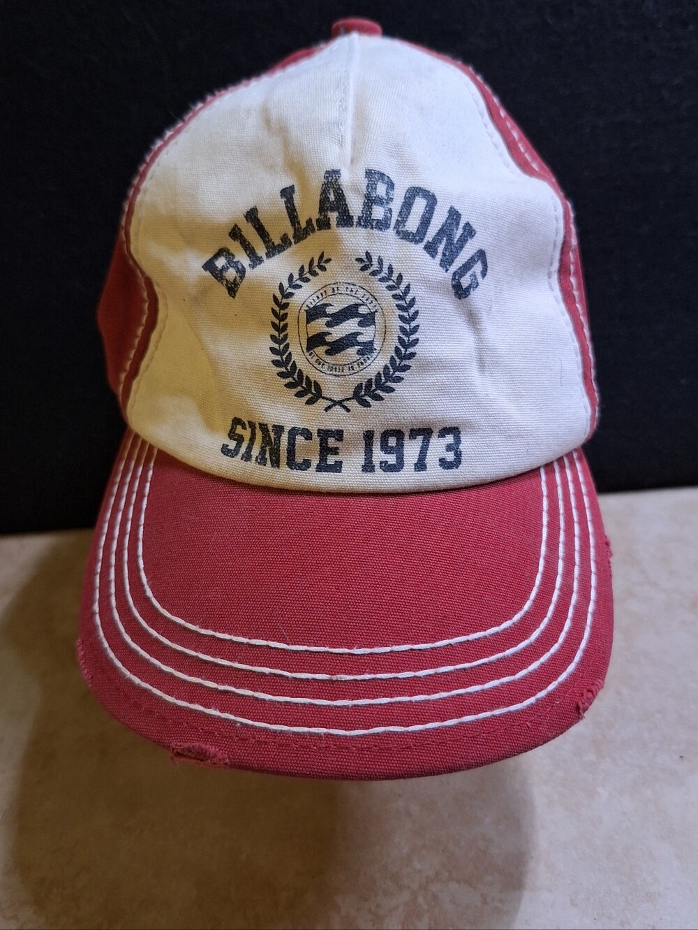 Authentic Billabong 1973 Snapback Hat Red One Size Adjustable Distressed Cotton